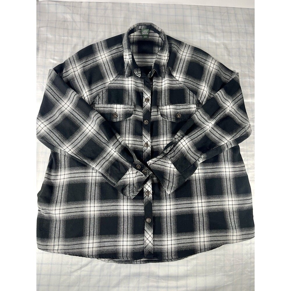 Wild Fable Black & White Plaid Flannel Button-Up Shirt - Women's Sm